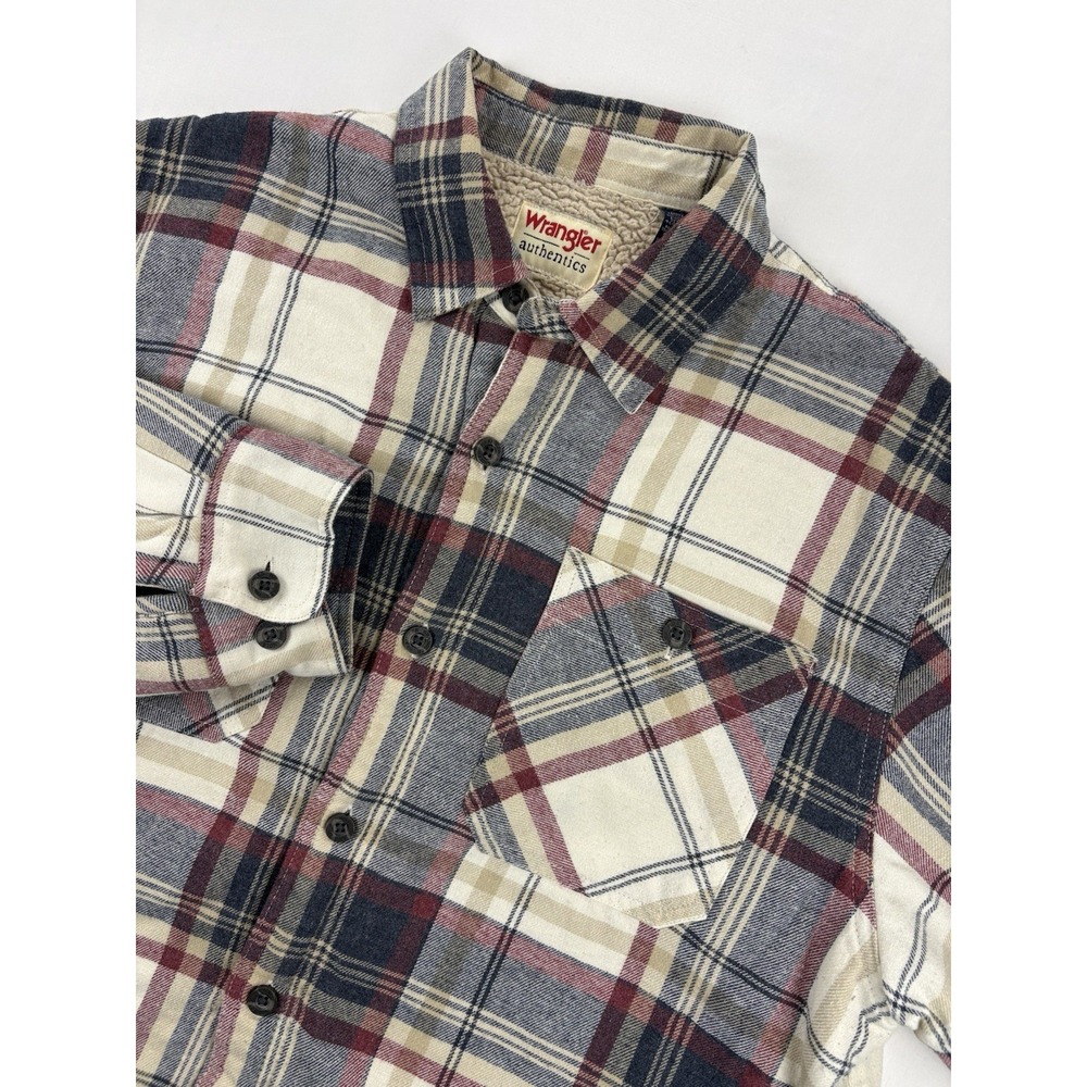 Wrangler Authentic Jacket Sherpa Lined Flannel Shacket Blue/Red Men's Large.